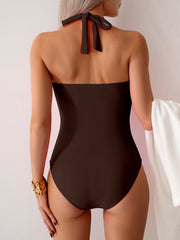 Sunnylia - Women's One Piece Swimsuit V Neck Halter Swimwear Twist Front Ruched Tummy Control Bathing Suit