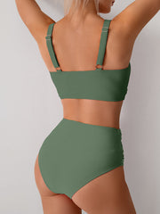 Sunnylia - Women's High Waisted Bikini Sets Solid Pleated 2 Piece Swimsuits Sexy Beach Sets with Removable Pads