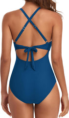 Sunnylia - Women's One Piece Swimsuits Tummy Control Cutout High Waisted Bathing Suit Wrap Tie Back