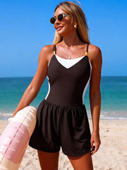 Sunnylia - Women's One Piece Tummy Control Bathing Suits Color Block Full Coverage Swim Rompers
