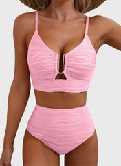 Sunnylia - 2026 Summer Two Piece Bikini Set U-Wire Cutout High Waisted Swimsuit-Black