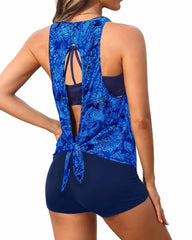 Sunnylia - Women's 3 Piece Scoop Neck Criss Cross Tankini Swimsuits