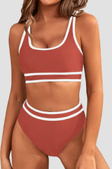 Sunnylia - Women's High Waisted Bikini Sets Sporty Two Piece Swimsuits Color Block Cheeky High Cut Bathing Suits