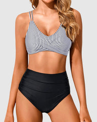 Sunnylia - Women High Waisted Bikini Set Two Piece Swimsuits Push up Wrap Swim Suits Top Tummy Control Bathing Suit