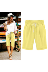Sunnylia - Women's Elastic Waist Knee Length Casual Cotton Bermuda Shorts with Drawstring