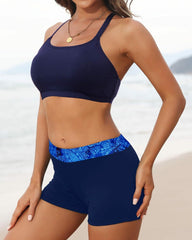 Sunnylia - Women's 3 Piece Scoop Neck Criss Cross Tankini Swimsuits