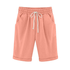 Sunnylia - Women's Elastic Waist Knee Length Casual Cotton Bermuda Shorts with Drawstring