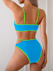Sunnylia - Women's Bikini Sets High Waisted Color Block Swimwear Sexy Cut Out Bathing Suit Sporty Two Piece Swimsuits