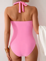 Sunnylia - Women's One Piece Swimsuit V Neck Halter Swimwear Twist Front Ruched Tummy Control Bathing Suit