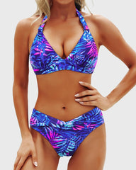 Sunnylia - Women Two Piece Bathing Suits Push Up Bikini Set Halter Swimsuit Vintage Swimwear