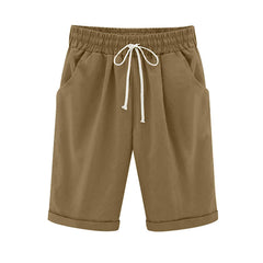 Sunnylia - Women's Elastic Waist Knee Length Casual Cotton Bermuda Shorts with Drawstring