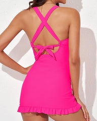 Sunnylia - Deep V Cross Back Ruched One Piece Swimsuit
