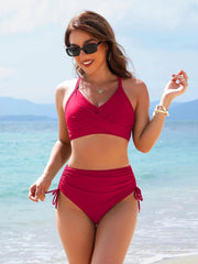 Sunnylia - Womens High Waisted Bikini Sets Drawstring Tummy Control Swimsuits Crisscross Tie Back Bathing Suit