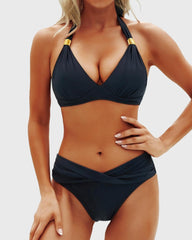 Sunnylia - Women Two Piece Bathing Suits Push Up Bikini Set Halter Swimsuit Vintage Swimwear