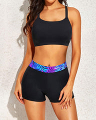 Sunnylia - Women's 3 Piece Scoop Neck Criss Cross Tankini Swimsuits