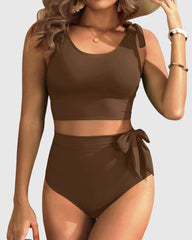 Sunnylia - Two Piece High Waisted Swimsuits Women Tummy Control Bikini Modest Bathing Suit