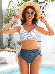 Sunnylia - Womens High Waisted Bikini Sets Drawstring Tummy Control Swimsuits Crisscross Tie Back Bathing Suit