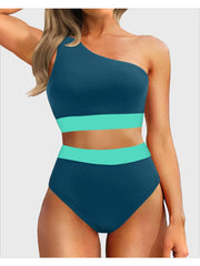 Sunnylia - One Shoulder High Waisted Bikini Sets Two Piece Swimsuit Tummy Control-Black