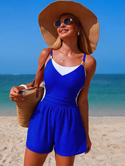 Sunnylia - Women's One Piece Tummy Control Bathing Suits Color Block Full Coverage Swim Rompers