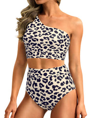 Sunnylia - One Shoulder High Waisted Bikini Sets Two Piece Swimsuit Tummy Control-Pink