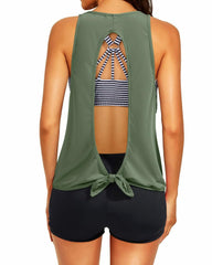 Sunnylia - Women's 3 Piece Scoop Neck Criss Cross Tankini Swimsuits