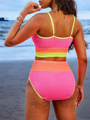 Sunnylia - Women 2 Piece Bikini Set High Waisted Color Block Swimsuit Beach Scrunch Ribbed Bathing Suit
