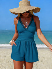 Sunnylia - Women's Swim Rompers with Built in Bra One Piece V Neck Tummy Control Bathing Suit