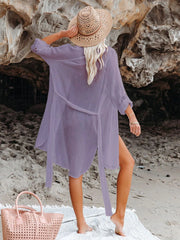 Sunnylia - Black Solid Color Tie Sun-proof Belt Sexy V Neck Cover Up