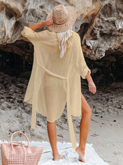 Sunnylia - Black Solid Color Tie Sun-proof Belt Sexy V Neck Cover Up