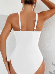 Sunnylia - Women Plus Size One Piece Swimsuit V Neck Mesh Sheer Tummy Control Bathing Suit