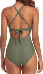 Sunnylia - Women's One Piece Swimsuits Tummy Control Cutout High Waisted Bathing Suit Wrap Tie Back