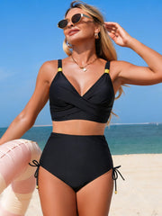 Sunnylia - Women's High Waisted Bikini Sets Drawstring Tummy Control Swimsuits Crisscross Tie Back Bathing Suit