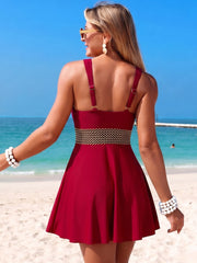 Sunnylia - Women's Black V-Neck One-Piece Swim Dress with Waist Band Detail