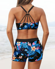 Sunnylia - Women's 3 Piece Scoop Neck Criss Cross Tankini Swimsuits
