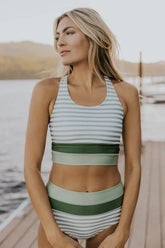 Sunnylia - Olive Drab Colorblock Cut Back Bikini Set