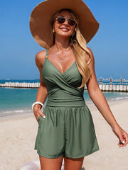 Sunnylia - Women's Swim Romper With Pocket Tummy Control One Piece Shorts Swimsuit