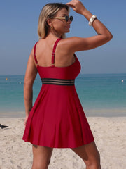 Sunnylia - Women's Tummy Control Weaving Conservative Skirt Style Split Swimsuit