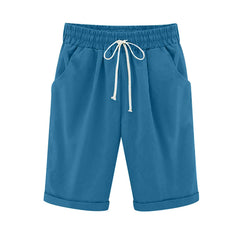 Sunnylia - Women's Elastic Waist Knee Length Casual Cotton Bermuda Shorts with Drawstring