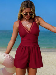 Sunnylia - Women's Swim Rompers with Built in Bra One Piece V Neck Tummy Control Bathing Suit