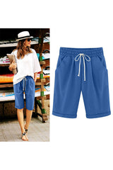 Sunnylia - Women's Elastic Waist Knee Length Casual Cotton Bermuda Shorts with Drawstring
