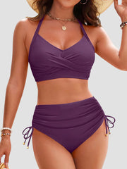 Sunnylia - Womens High Waisted Bikini Sets Drawstring Tummy Control Swimsuits Crisscross Tie Back Bathing Suit