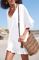Sunnylia - V Neck Solid Color Cover Up