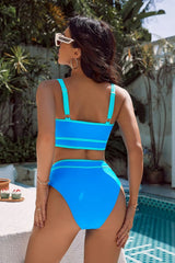 Sunnylia - Women's High Waisted Bikini Sets Sporty Two Piece Swimsuits Color Block Cheeky High Cut Bathing Suits