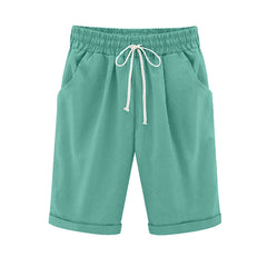 Sunnylia - Women's Elastic Waist Knee Length Casual Cotton Bermuda Shorts with Drawstring