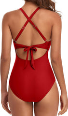 Sunnylia - Women's One Piece Swimsuits Tummy Control Cutout High Waisted Bathing Suit Wrap Tie Back