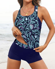 Sunnylia - Women's 3 Piece Scoop Neck Criss Cross Tankini Swimsuits