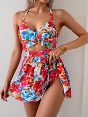 Sunnylia - Women Cutout One Piece Skirt Swimsuit V Neck Wrap Tie Back Swimdress Tummy Control Bathing Suits