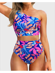 Sunnylia - One Shoulder High Waisted Bikini Sets Two Piece Swimsuit Tummy Control-Black