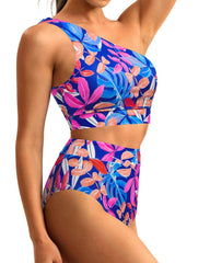 Sunnylia - One Shoulder High Waisted Bikini Sets Two Piece Swimsuit Tummy Control-Pink