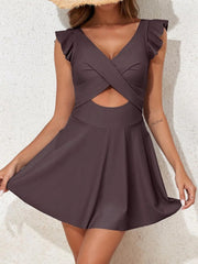 Sunnylia - Women's One Piece Swimsuit Ruffle Cutout Swimdress Tummy Control V Neck Wrap Swimwear